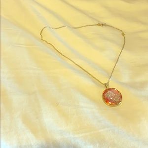 Sparkly Pink Silver Butterfly Resin Necklace